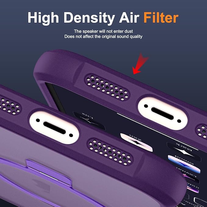 SKYLMW Compatible with iPhone 16e Case & iPhone 17e Case 6.1" with Invisible Magnetic O-Ring Stand Military-Grade Translucent Phone Cases [Compatible with Mag-Safe][Great Grip Feeling], Purple