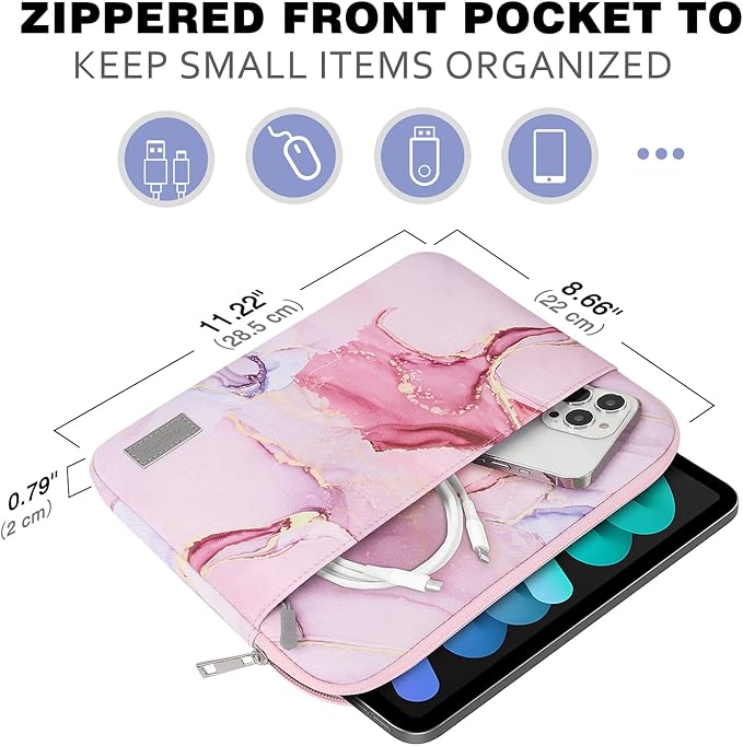 MoKo 9-11 Inch Tablet Sleeve Bag Carrying Case Fits iPad Pro 11 M5/Air M3, iPad A16 2025, i-Pad 10th 10.9, i-Pad 9/8/7th Gen 10.2, iPadAir 5/4th 10.9, Tab S8 11"/Tab A 10.1,Cloudy Pink