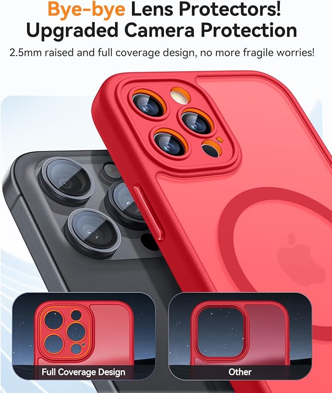 CANSHN Magnetic Compatible with iPhone 12 Pro Case, Upgraded [Full Camera Protection] [Compatible with Magsafe] [Translucent Matte] Shockproof Protective Phone Cover 6.1 Inch - Red