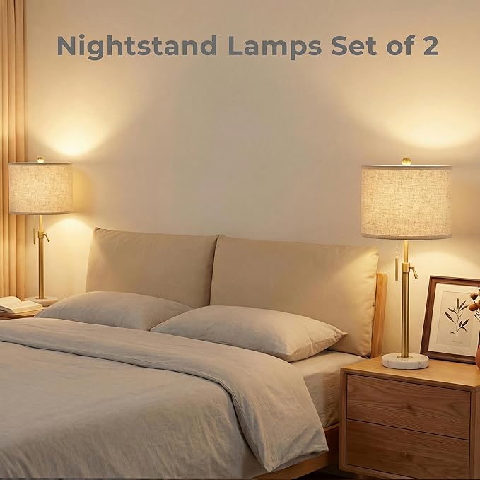 Qingmiao Gold Table Lamps Set of 2, 22" to 30" Adjustable Nightstand Lamps for Bedroom, Dimmable End Table Lamps for Living Room Console Entry Farmhouse Home Decor, New House Warming Gifts