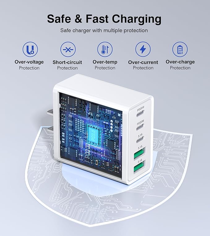 50W USB C Charger Block, 2-Pack Wall Fast Charge Cube Powered Multi-Port Plug Power Adapter Type C Brick for iPhone 17 16 15//14//13//12/ Pro Max iPad, Motorola, LG, Huawei