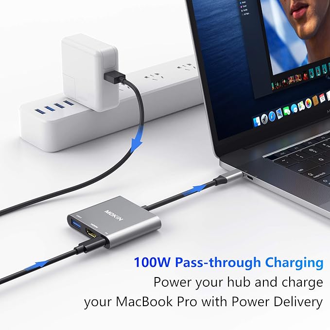 MOKiN USB C to HDMI Multiport Adapter, Type-C Hub Thunderbolt 3 to HDMI 4K Output USB 3.0 Port and USB-C Charging Port, Digital AV Adapter for MacBook Pro/air, Galaxy S8/S9