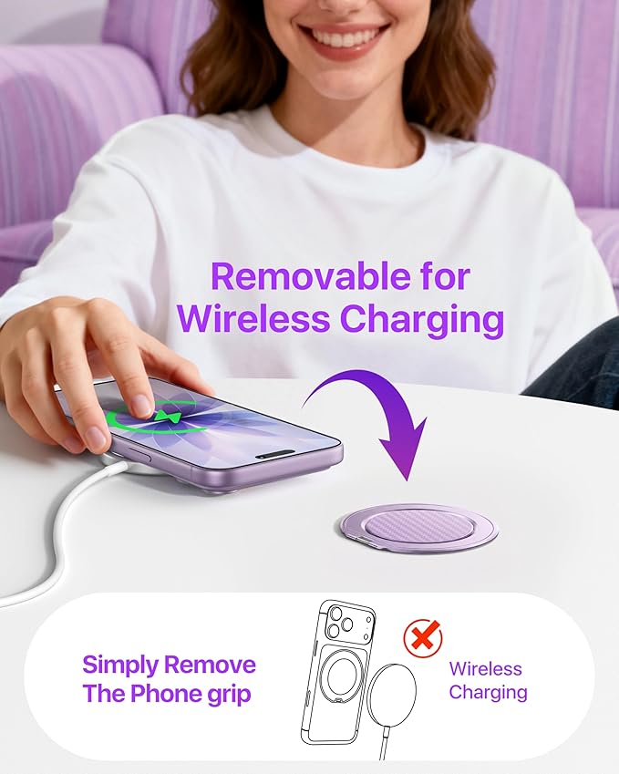 andobil [2026 Ultra-Thin] Magnetic Phone Grip for MagSafe [360° Rotate] Magnetic Cell Phone Ring Holder & Kickstand for MagSafe Accessories & iPhone 17 Air 16 Pro Max Plus 15 14 13 12, Purple