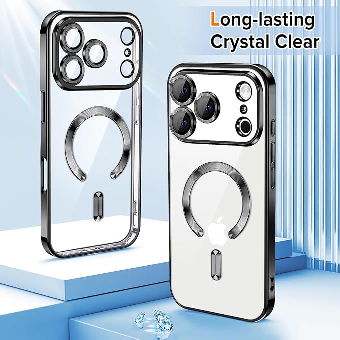 Hython Magnetic Clear for iPhone 17 Pro Max Case with Camera Lens Protector [Compatible with MagSafe] Plating Edge Slim Soft TPU Cover Protective Phone Case for iPhone 17 Pro Max 6.9", Black