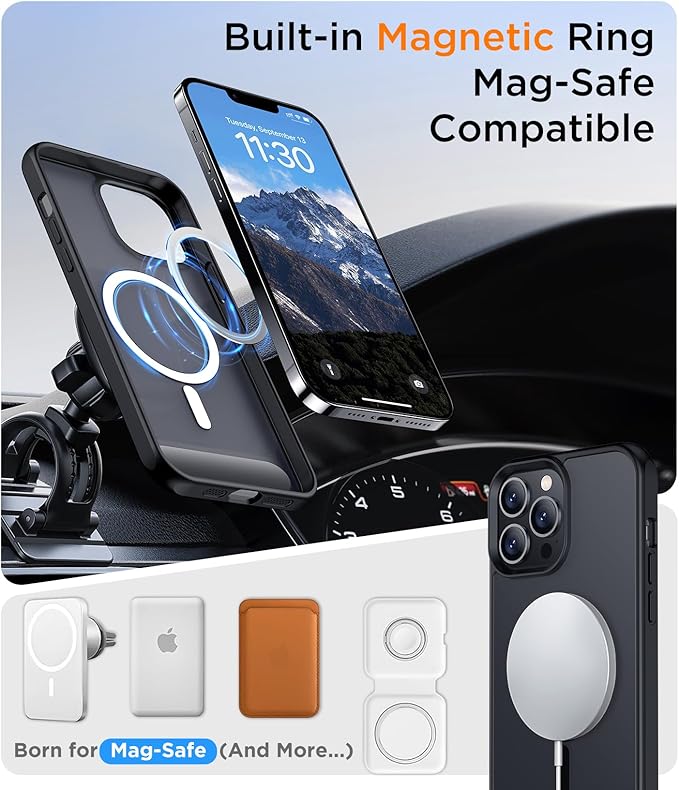 Magnetic Compatible with iPhone 13 Pro Case, [Built-in Invisible Kickstand][Compatible with MagSafe] [Military Grade Shockproof] Slim Translucent Matte Phone Case for iPhone 13 Pro 6.1"