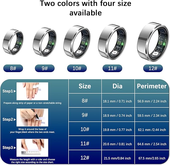 Ultra-Thin Smart Health Tracker Ring with Heart Rate & Sleep Monitoring | Fitness Activity Tracker for Steps/Calories | 7-Day Battery Life | Compatible with iOS/Android (Unisex Design) (10)