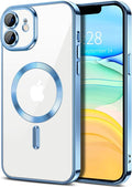 Hython Magnetic Clear for iPhone 11 Case with Camera Lens Protector [Compatible with MagSafe] Luxury Plating Edge Slim Soft TPU Cover Protective Phone Case for iPhone 11 6.1", Light Blue