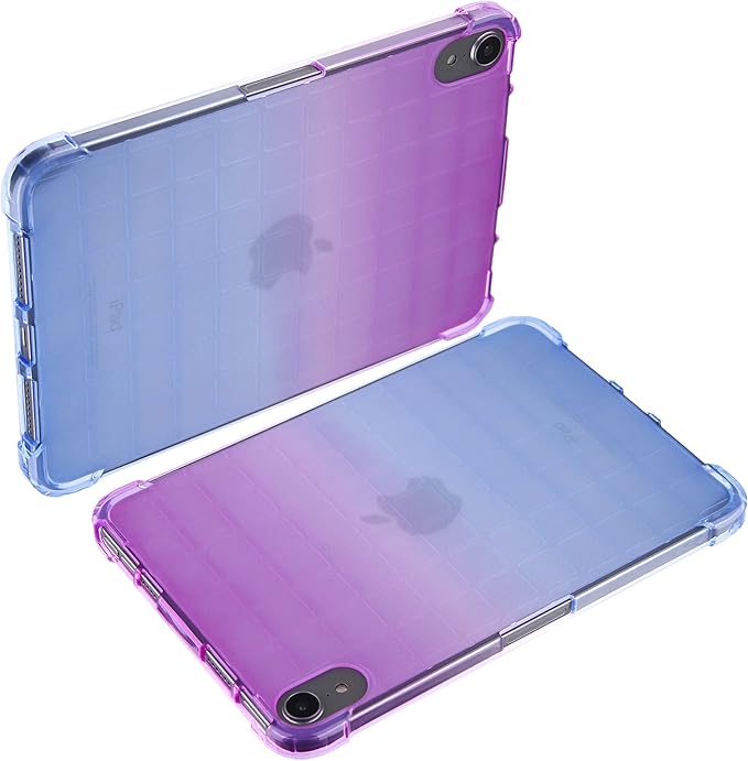 Translucent Case for iPad mini 7 A17 Pro 2024 & iPad mini 6 2021, Frosted Back Soft TPU Shockproof Matte Clear Silicone Bumper Shell for iPad mini 7th/6th Generation 8.3 inch, Purple & Blue