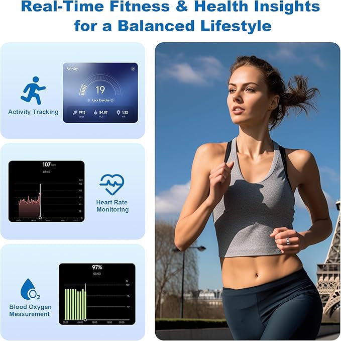 Smart Ring for Women Men, Titanium Fitness Ring with Heart Rate, Stress & Sleep Monitoring,Step & Calorie Counter, 5ATM Waterproof for iPhone and Android,No Subscription Fee(Silver, 12)