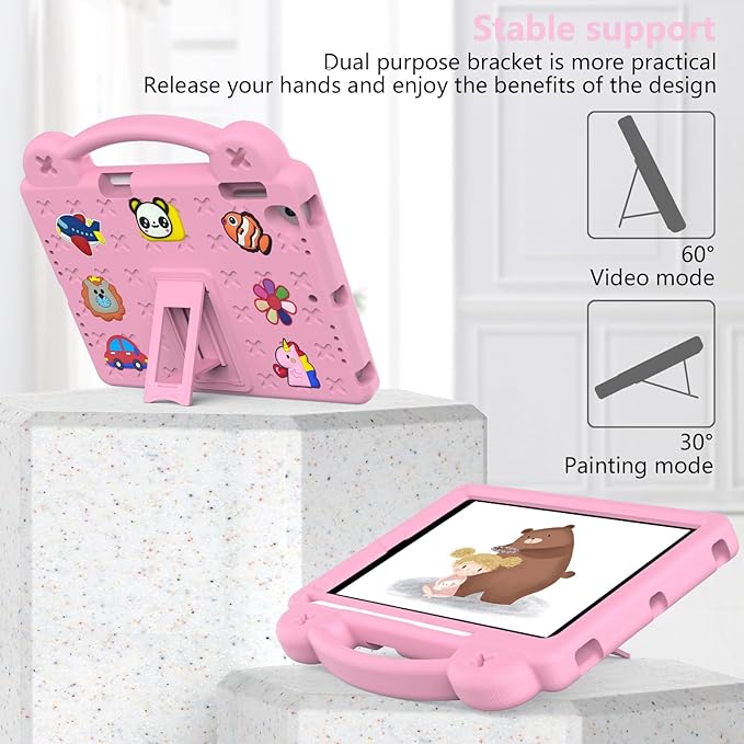 Dteck Kids Case for iPad 9.7 Inch 6th/5th Gen 2018/2017 & iPad Air 2/1 & iPad Pro 9.7 2016,Cartoon Panda Shockproof Rugged Lightweight Pencil Holder Convertible Handles Stand Kids Friendly Case,Pink