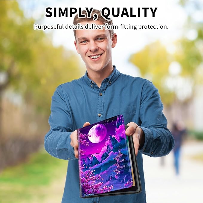 for 7" Kindle Paperwhite 12th Generation 2024 & Kindle Colorsoft Signature Edition Tablet Case, Slim Kickstand Stand Leather Smart Cover with Auto Wake/Sleep, Purple Mountain Moon