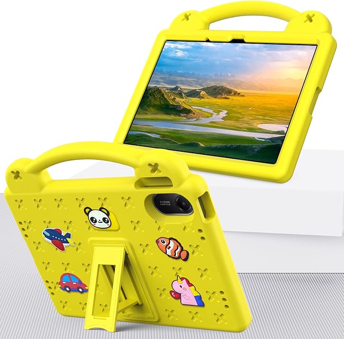 AKABEILA Compatible with Xiaomi Redmi Pad 2 2025 11 inch Tablet Case, Kids Friendly Universal Lightweight Shockproof Protective Case with Shoulder Strap & Stand Handle Yellow