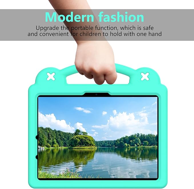 for iPad Air 11 inch Kids Case M3/M2 (2025/2024) & iPad Pro 11 Inch M4 Case 2024 with Pencil Holder/Handle/Kickstand/Cute DIY Soft Shockproof Stand Lightweight Tablet Cover, Mint Green Bear