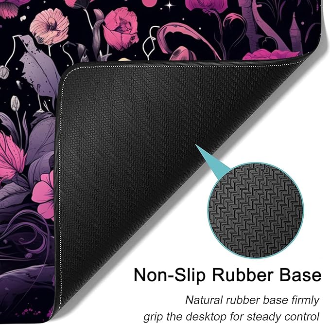 Large Mouse Pad, 31.5 x 11.8in Extended Gaming Mouse Pad with Stitched Edges, XXL Mousepad Protector Non Slip Rubber Base for Office and Home Writing Mat, Skulls and Pink Flowers Black Desk Mat