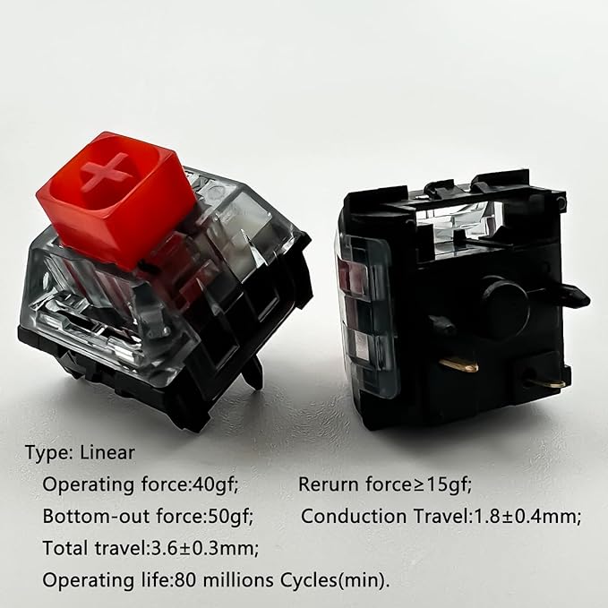Zjmehty Upgrade Kailh Box V2 Red Switches for Mechanical Gaming Keyboard,5-Pin 40gf Linear/Dust&Waterproof Switches(36pcs,Red)