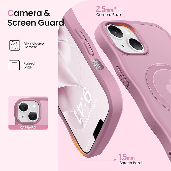 CAPRARO for iPhone 13 Case & iPhone 14 Case with 360° Spin Magnetic Stand for Women, [Compatible with MagSafe] [Camera Protection] Cute Wave Translucent Matte Case for iPhone 13/14, Black Currant
