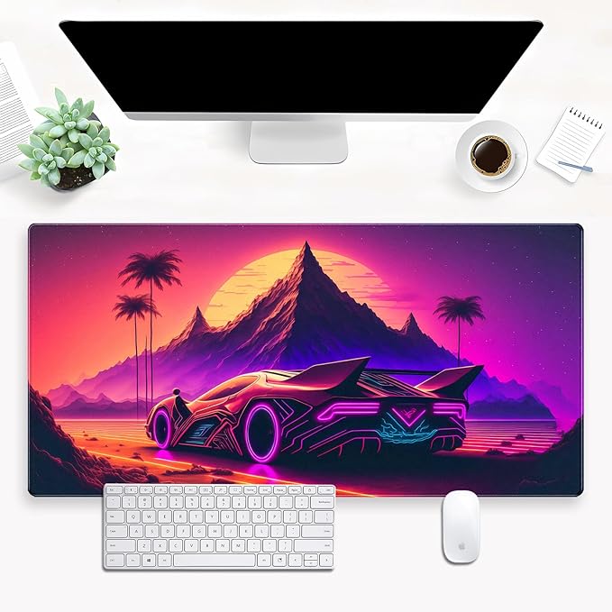 Purple Cyberpunk Fantasy Gaming Mouse Pad - XL Extended Sci-Fi Neon City Design Desk Mat for Computers, Office & Gaming (31.5" x 15.7")