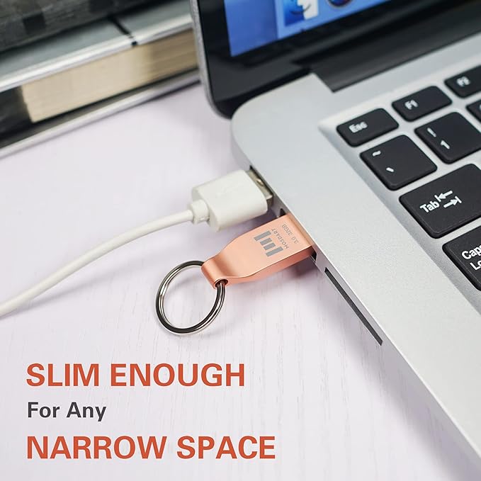 MOSDART 32GB Waterproof USB3.0 Flash Drive, Speed Up to 90MB/S, FAT32 Metal Memory Stick with Keychain, for System Back, Data Storage, Rose Gold
