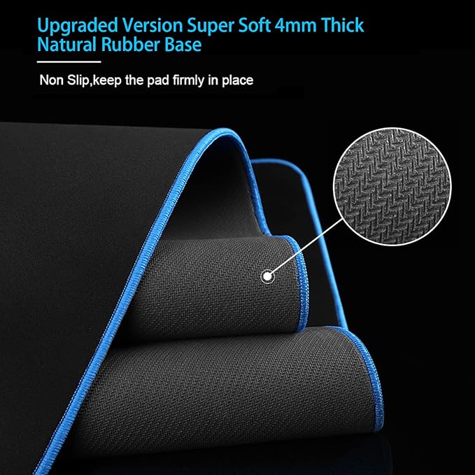 Large Gaming Mouse Pad(35.4x15.7x0.16in), Black Thick Computer Extended Mousepad for Laptop, Smooth Keyboard Mat with Non Slip Rubber Base, Stable Desk Pad Blotter with Durable Stitched Edges