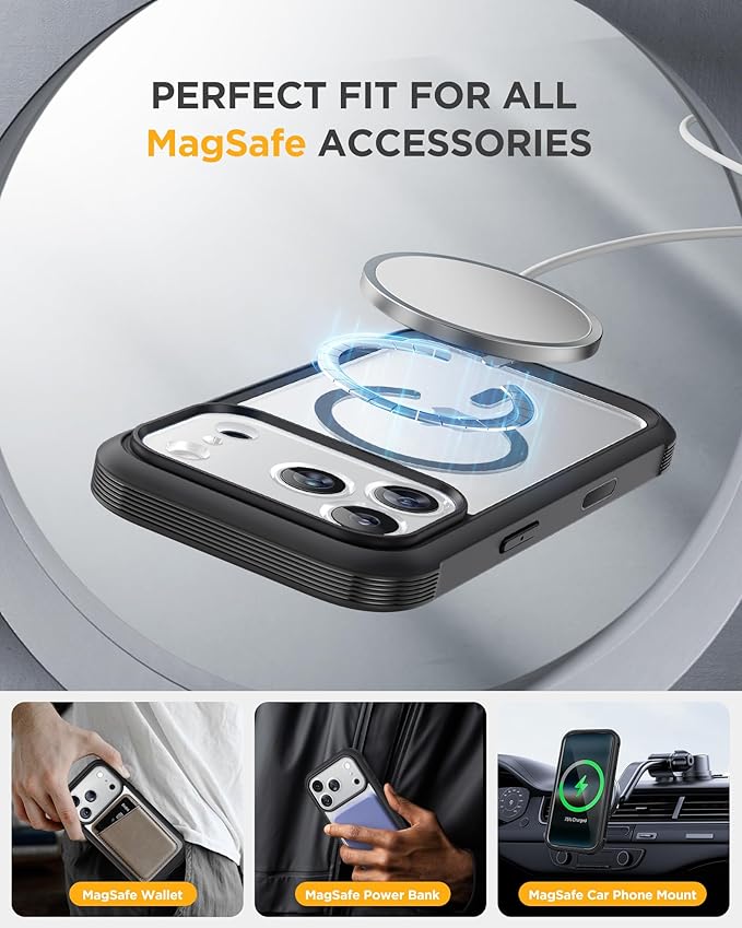 Miracase for iPhone 17 Pro Max Case 6.9" Full-Body Phone Case with Built-in Glass Screen Protector& Full Camera Protector, Camera Control [Magnetic with MagSafe] Drop Proof 17 ProMax Cover, Black