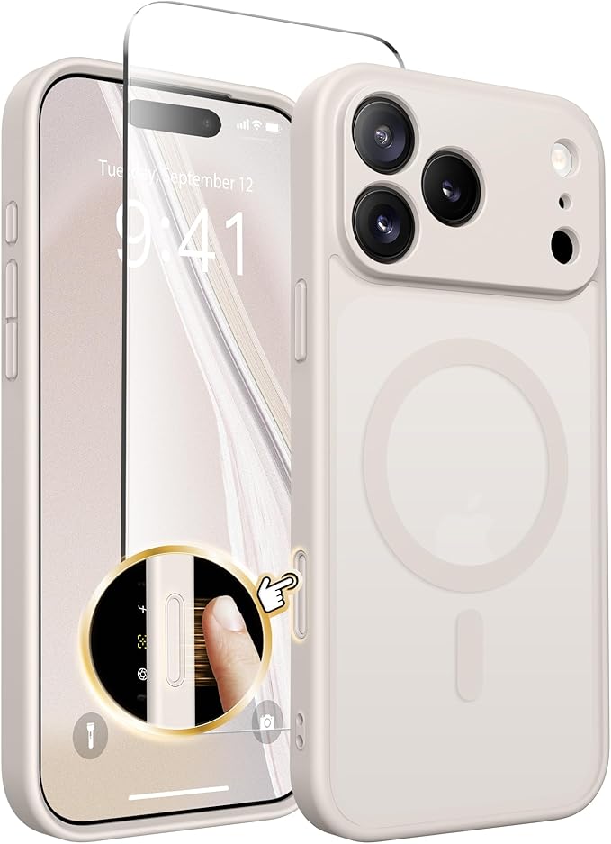 CAPRARO Magnetic for iPhone 17 Pro Case, Upgraded [Full Camera Protection] [Compatible with MagSafe] Protective Translucent Matte Women Girl Phone Case Cover, Stone