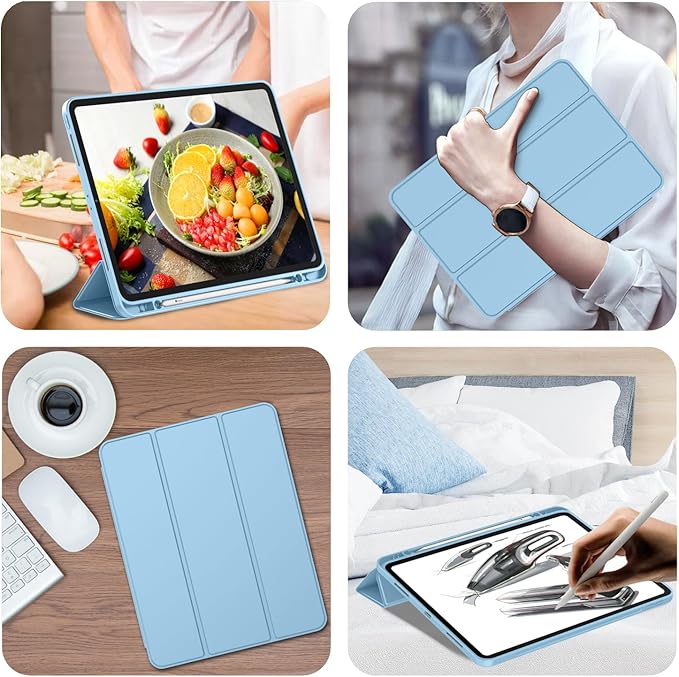 iMieet iPad Pro 13 Inch Case (M5/M4) 2025/2024 with Pencil Holder, Trifold Stand Smart Case with Soft TPU Back, Auto Wake/Sleep (Azure Blue)