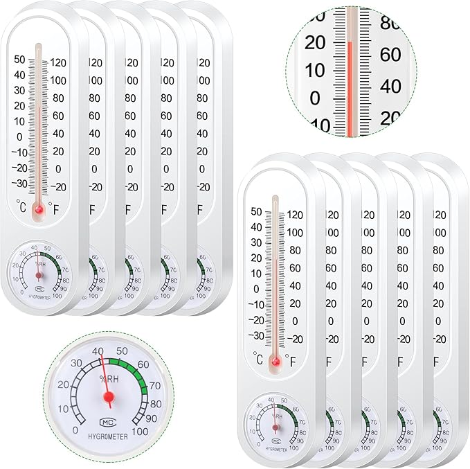 Leinuosen 10 Pcs Indoor Outdoor Wall Thermometer Humidity Meter Vertical Thermometer and Hygrometer Wireless Temperature Humidity Gauge Meter with Fahrenheit/Celsius for Patio Garden