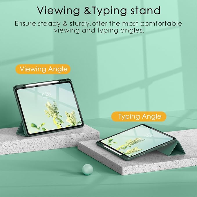 Soke Case for iPad Pro 12.9 Inch (6th/5th/4th/3rd Generation, 2022/2021/2020/2018) - Pencil Holder + Auto Sleep/Wake + Camera Protection, Transparent Shockproof Back Cover, Midnight Green