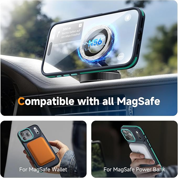 Magnetic 3 in 1 for iPhone 17 Pro Case, [Omni-Directional Protection] with 1x Screen Protector + 1x Camera Cover, [Seamless Work with Magsafe] Shockproof Slim Thin Matte Case for iPhone 17 Pro Green