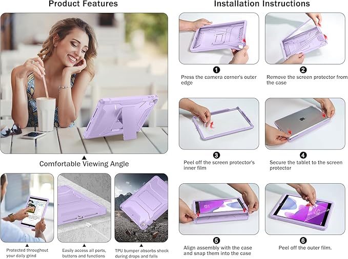 Soke Case for iPad 6th/5th Generation 9.7 Inch 2018/2017,with Built-in Screen Protector and Kickstand, Rugged Full-Body Heavy Duty Protective Cover for Apple iPad Air 2 /Pro 9.7 - Ice Blue