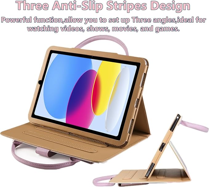 Cute Case for iPad mini 7 A17 Pro 2024/iPad Mini 6 2021, Slim Handbag Leather Protective Cover with Stand Hand Strap Pocket for Girls Woman Kids for iPad mini 7th/6th Generation 8.3",Pink