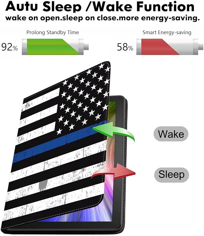 WEUIUJKILO Case for iPad (A16) 11th Generation 11 Inch 2025, iPad 10th Generation 10.9 Inch 2022, Slim PU Leather Folding Stand Smart Cover with Auto Sleep/Wake, Thin Blue Line American Flag