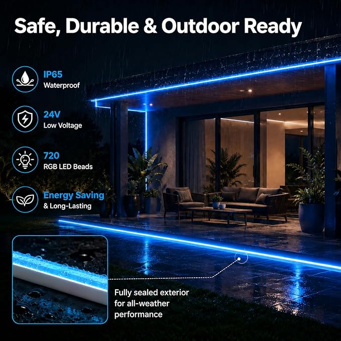 Neon Rope Lights - 32.8Ft Flexible LED Rope Lights,24V RGB Rope Lights Control with App/Remote Multiple Modes,DIY Design, IP65 Waterproof Strip Lights for Bedroom Room Outdoors Decor