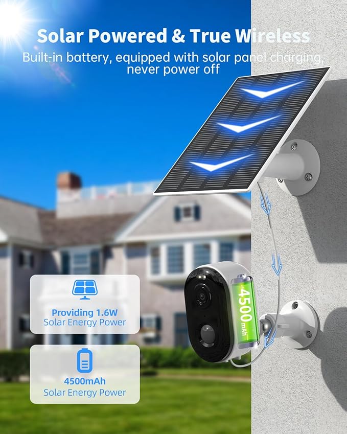 Security Cameras Wireless Outdoor, Solar Battery Powered 2k Color Night Vision, AI Motion Detection, IP66 Weatherproof, 2-Way Talk, SD/Cloud Storage, 2.4Ghz WiFi Cameras for Home Security (2 Pack)