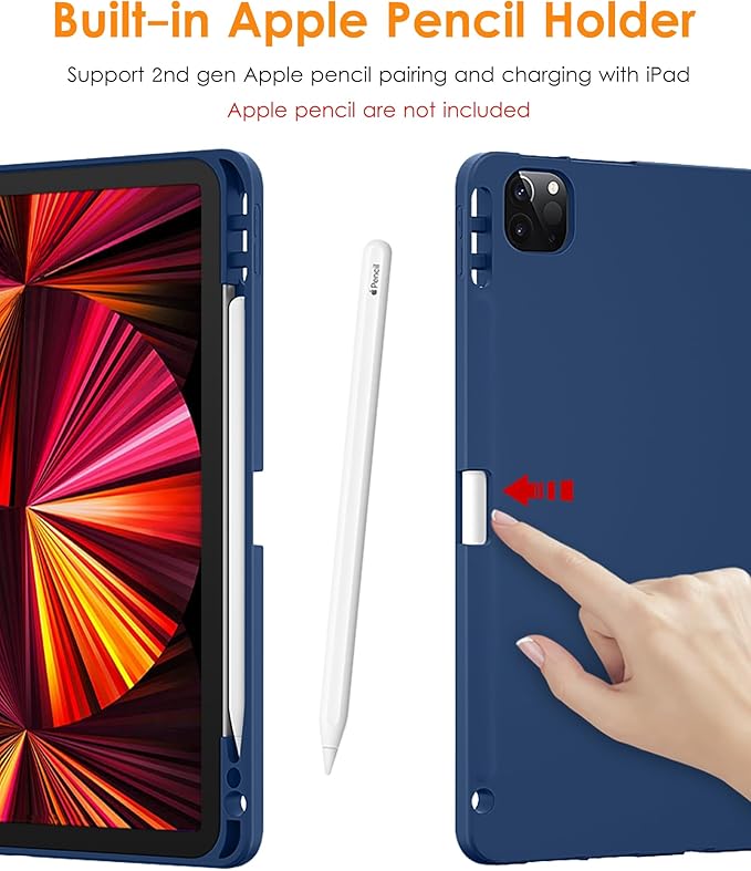 DTTO for iPad Pro 11 inch 4th/3rd/2nd/1st Generation 2022/2021/2020/2018 Case, Smart Slim Trifold Stand Soft TPU Back Cover with Built-in Pencil Holder, Also Fit iPad Air 5/4,Blue Book