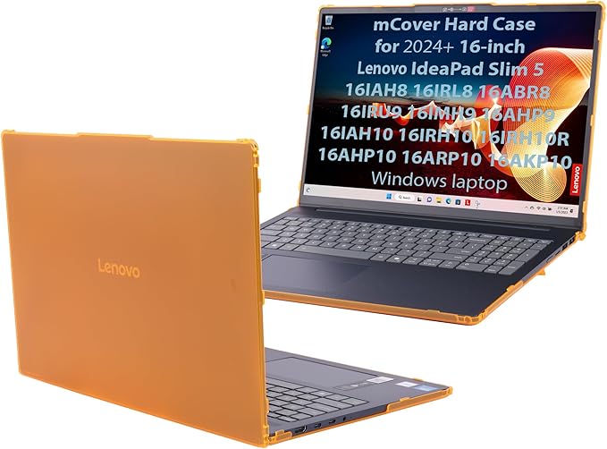 mCover Case ONLY Compatible for 2024-2026 16" Lenovo IdeaPad Slim 5 16AHP10 16ARP10 16AKP10 16IRH10 16IAH10 16IRU9 16ABR8 Series Windows Computers(NOT for Other Lenovo Models)- Orange