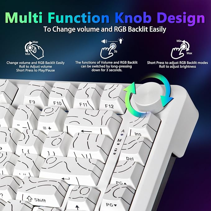 E-YOOSO Wired Creamy Mechanical Keyboard, RGB Backlit, Hot Swappable Pre-lubed Linear Switches, Gasket Structure, Knob Control, 75% Portable Compact Custom Gaming Keyboard, White