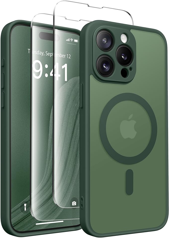 CAPRARO CAPRRO Magnetic for iPhone 13 Pro Max Case, [Compatible with MagSafe] [Full Camera Protection] Shockproof Protective Slim Translucent Matte Phone Case for iPhone 13 Pro Max 6.7'', Deep Green