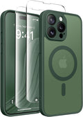 CAPRARO CAPRRO Magnetic for iPhone 13 Pro Max Case, [Compatible with MagSafe] [Full Camera Protection] Shockproof Protective Slim Translucent Matte Phone Case for iPhone 13 Pro Max 6.7'', Deep Green