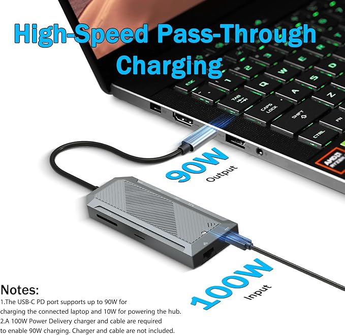 Redragon 9-in-1 USB-C Hub with SSD Enclosure for M.2 NVMe, 4K 60Hz HDMI Splitter, 100W PD Charging, 1Gbps Ethernet, 2X USB-A 3.1 10Gbps, SD/TF Card Reader, 3.5mm Audio for MacBook Pro/XPS/Dell/More