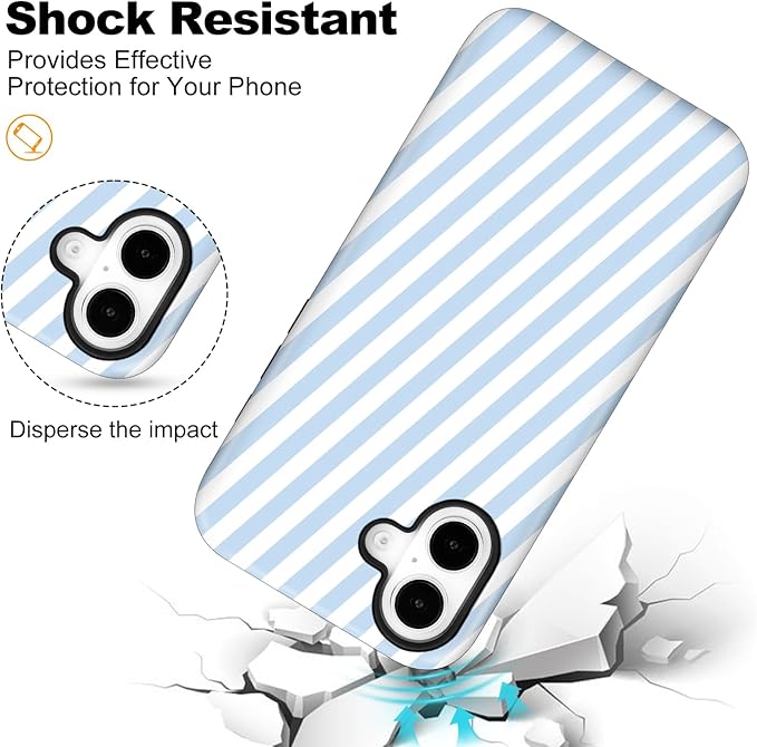Magnetic for iPhone 17 Case Cute Diagonal Stripes Phone Case, Shockproof Slim TPU and Hard PC Protective Phone Cover Compatible with MagSafe Designed for Women Girls,Blue