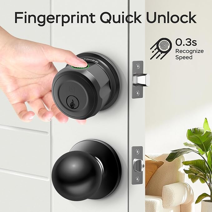 GeekTale Smart Deadbolt, Fingerprint Deadbolt Lock, Fingerprint Door Knob with Lock, Keyless Deadbolt, Keyless Entry Door Lock with App, for Front Door, Garage, Easy Installation