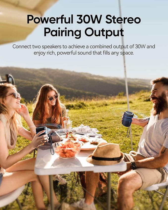 Portable Bluetooth Speaker Beach Essentials: Powerful Crystal Clear Sound/Dynamic Light/IPX5 Waterproof/All Day Playtime/Wireless BT 5.3/TWS Paring, Dad Gifts, Outdoor|Travel|Camping|Pool Accessories