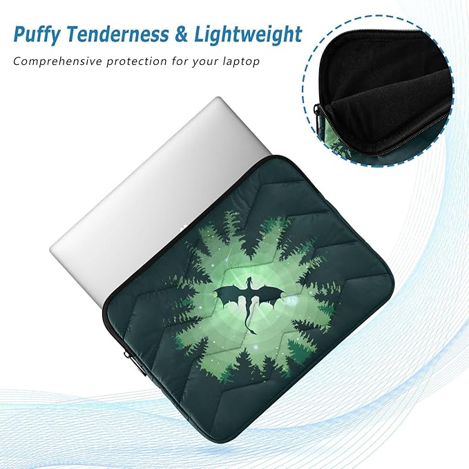 Cute Laptop Sleeve 13 inch Forest Dragon Starry Sky Dragon Green Laptop Cover for Women's 14 inch Waterproof Tablet Bag