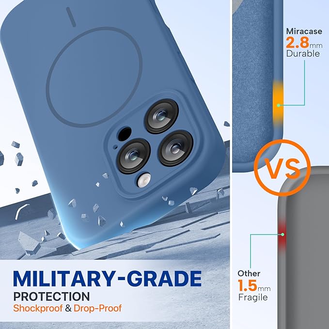 Miracase Magnetic for iPhone 16 Pro Case, [Soft Anti-Scratch Microfiber Lining], Compatible with MagSafe, Liquid Silicone Case Shockproof Drop Protection Phone Case for 16 Pro,Glass Blue