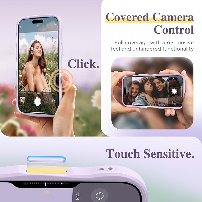 GVIEWIN for iPhone 16 Pro Max Case Compatible with MagSafe [Curly Wave Edge][Full Camera Protection] Floral Translucent Shockproof Magnetic Women Phone Case for 16 Pro Max, Apricot Blossom/Purple