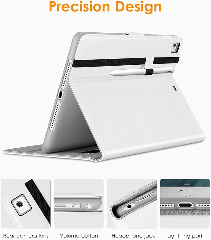 DTTO for iPad 9.7 Inch 5th/6th Generation 2018/2017 Case with Apple Pencil Holder, Premium Leather Folio Stand Cover Case for Apple iPad 9.7 inch, Also Fit iPad Pro 9.7/Air 2/Air - White