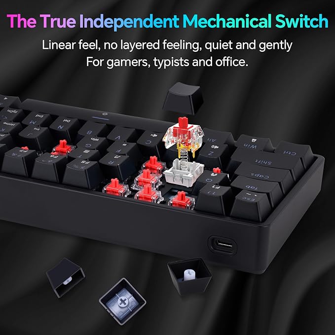 CHONCHOW Mechanical Keyboard 61 Keys Gaming RGB USB Wired Red Switch Programmable Ultra-Compact Keypad Compatible with Windows 7/8/10 iMac Xbox one X Ps4(Black,red Switch)