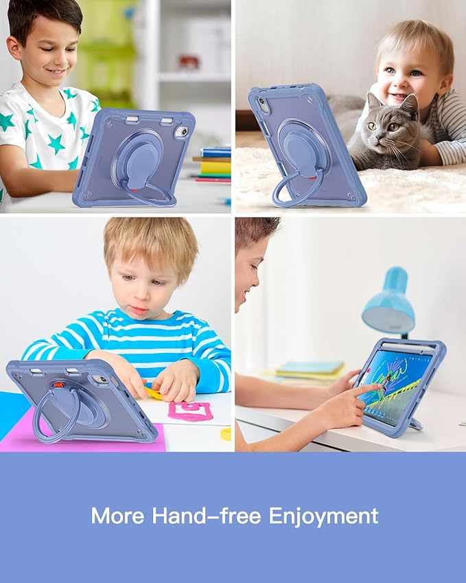 BRAECN for iPad (a17 pro) Mini 7/Mini 6 Case 2024/2021 8.3 inch with Pencil Holder Protective Clear Ring Handle 360 Rotating Stand Shockproof Dropproof Rugged Carrying Shoulder Strap Kids Friendly