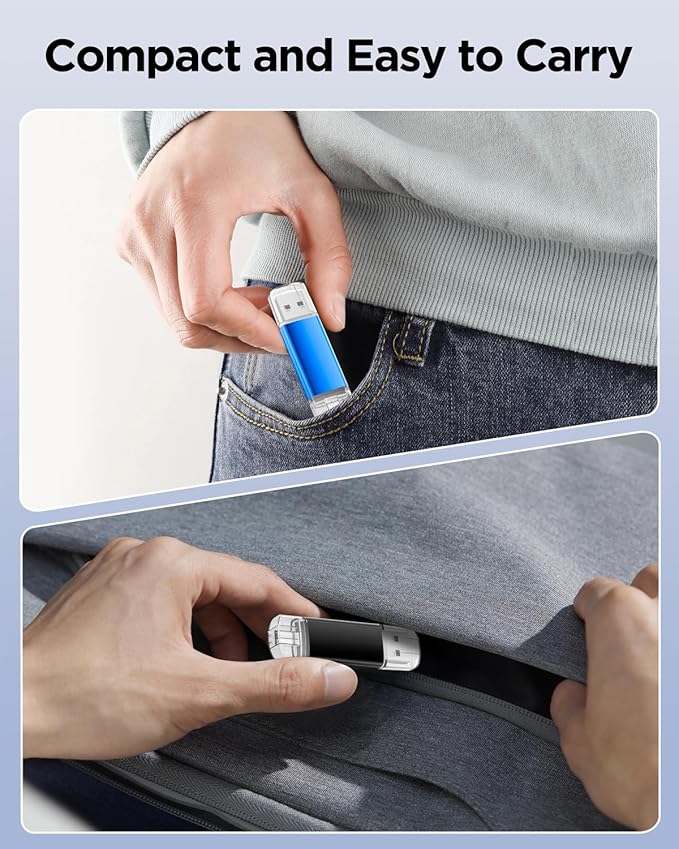 AreTop 64GB USB C Flash Drive Dual USB 2.0 Flash Drive Type C + USB A Portable USB-C Thumb Drive 2-in-1 Type-C Memory Stick for Android Smartphone, Computers, MacBook, Tablets, 2 Pack, (Black & Blue)